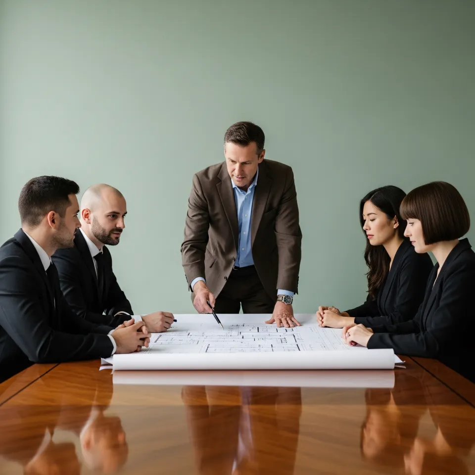 Equipa analisando documentos juntos